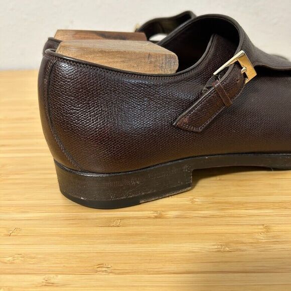 Gucci Double Monk Strap Mens Dress Shoes 9.5 Brown Pebbled Leather - Picture 9 of 15